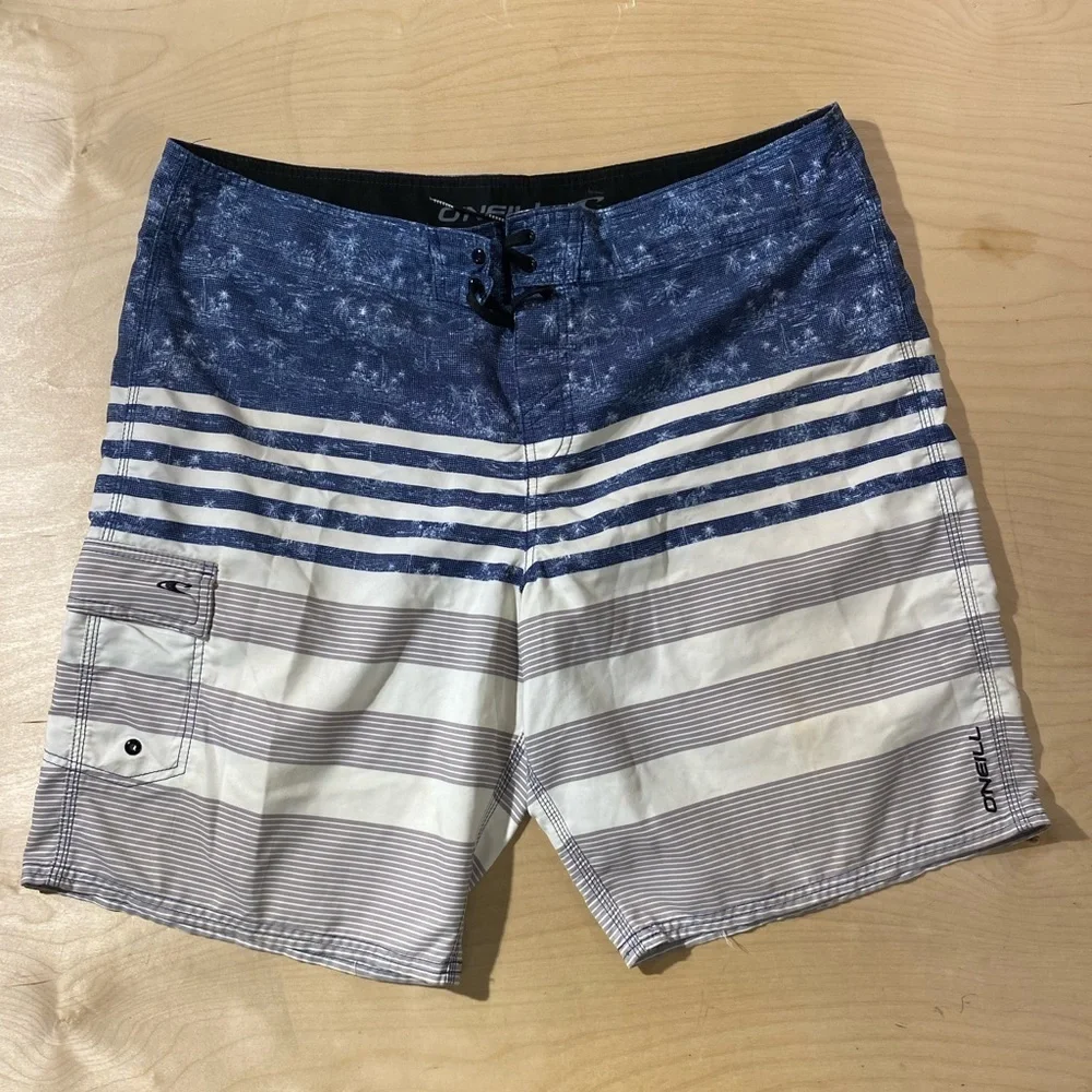 O'Neill Navy and White Striped Board Shorts 40 (OS)